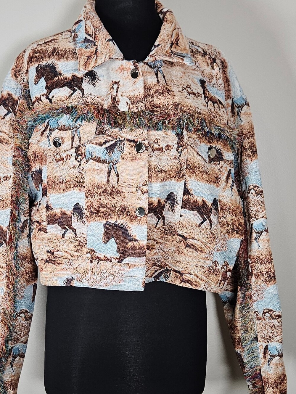 Rockstar Original Denea Wild Horses Tapestry Jacket Cropped Fringed  Western L
